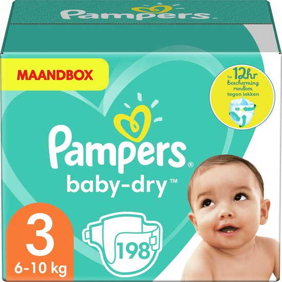 Pampers Baby-Dry Luiers - Maat 3 (6-10 kg) - 198 stuks - Maandbox