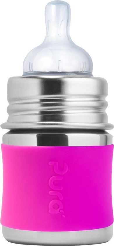 Pura Kiki speenfles 150 ml inclusief roze sleeve en reisdop