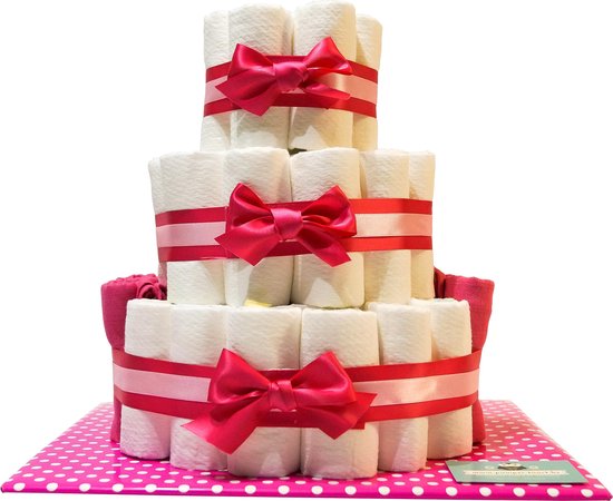 Luiertaart - Pampertaart Meisje 3 Laags Tetradoek - 50 Pampers - Roze