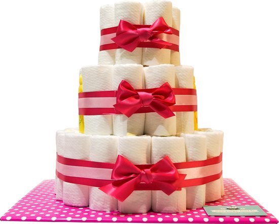 Luiertaart - Pampertaart Meisje 3 Laags Zwitsal Mini Tetra - 49 Pampers - Roze