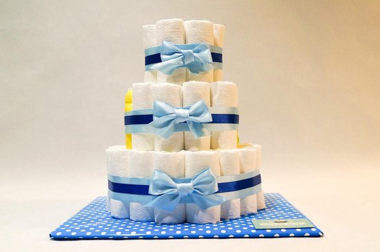 Luiertaart - Pampertaart Jongen 3 Laags Zwitsal Mini - 47 Pampers - Blauw
