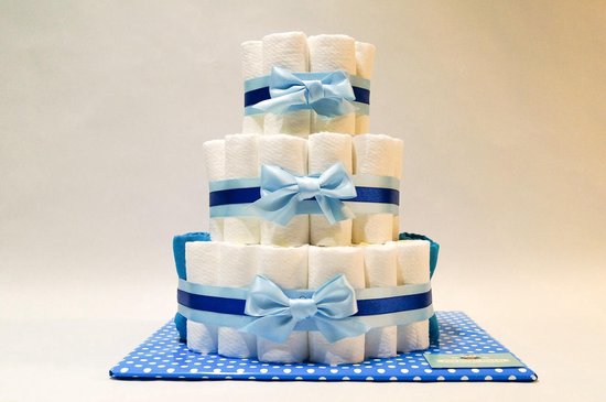 Luiertaart - Pampertaart Jongen 3 Laags Tetradoek - 50 Pampers - Blauw