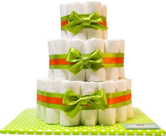 Luiertaart - Pampertaart Neutraal 3 Laags Basis - 54 Pampers - Groen Oranje