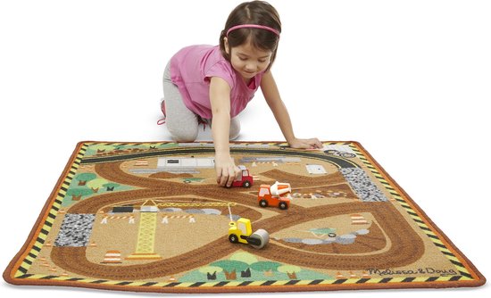 Melissa & Doug Bouwplaats speelkleed met 3 houten werkvoertuigen (100 x 91 cm)