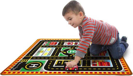 Melissa & Doug Speelkleed met hulpdiensten voor de hele stad en 4 bijbehorende houten auto’s (100 x 91 cm)