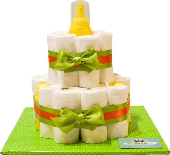 Luiertaart - Pampertaart Neutraal 2 Laags Zwitsal - 26 Pampers - Groen Oranje