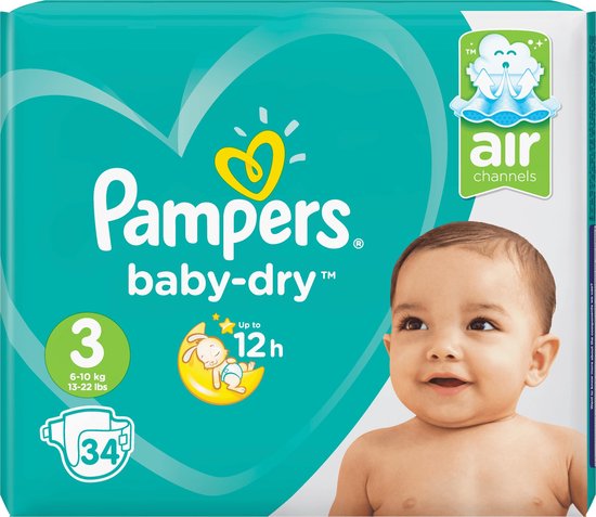 Pampers Baby-Dry Luiers - Maat 3 - 5-9 kg - 34 Stuks