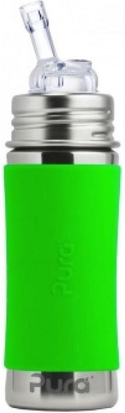 Pura rietjesfles 325 ml inclusief groene sleeve en reisdop