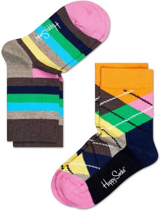 2-pack Happy Socks Argyle Baby Sokken, Bruin/Roze - Maat 15/18