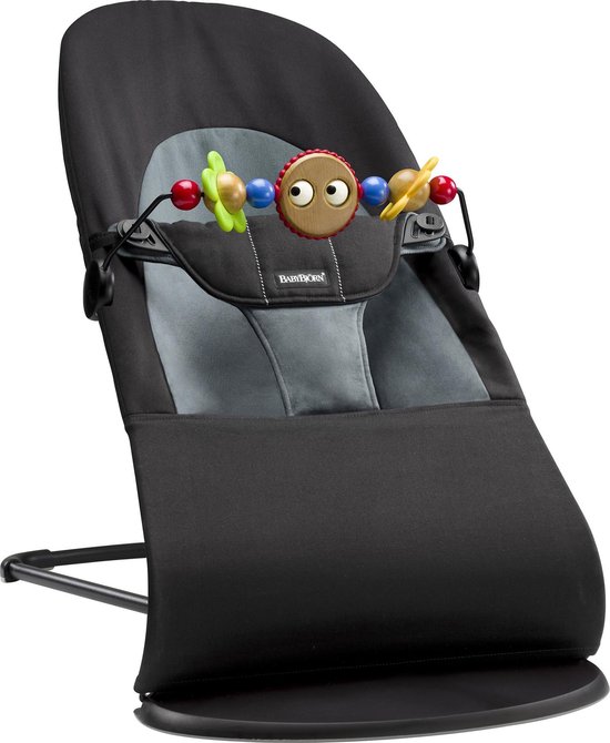BABYBJÖRN Wipstoel Balance Soft - Zwart frame - Cotton - Zwart-Donkergrijs - incl Speelboog Ondeugende oogjes
