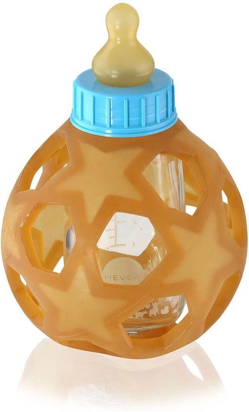 Hevea drinkfles glas m/bal dop blauw
