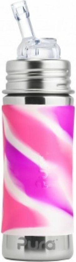 Pura rietjesfles 325 ml inclusief roze swirl sleeve en reisdop