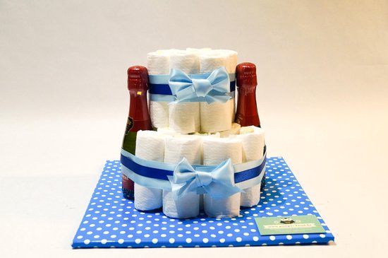 Luiertaart - Pampertaart Jongen 2 Laags Mini Cava - 28 Pampers - Blauw