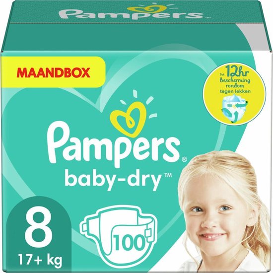 Pampers Baby-Dry Luiers - Maat 8 (17+ kg) - 100 stuks - Maandbox