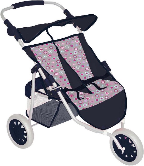 Buggy Tweeling Cirkels, Bloemen en Hartjes - Poppenwagen