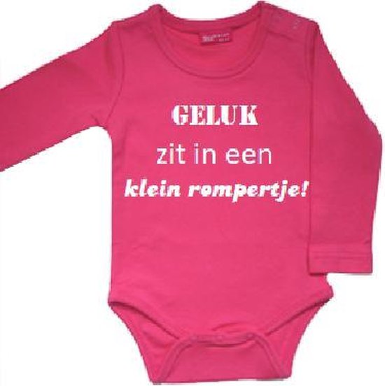 Romper Geluk zit in een klein rompertje 62/68 donker roze lange mouw