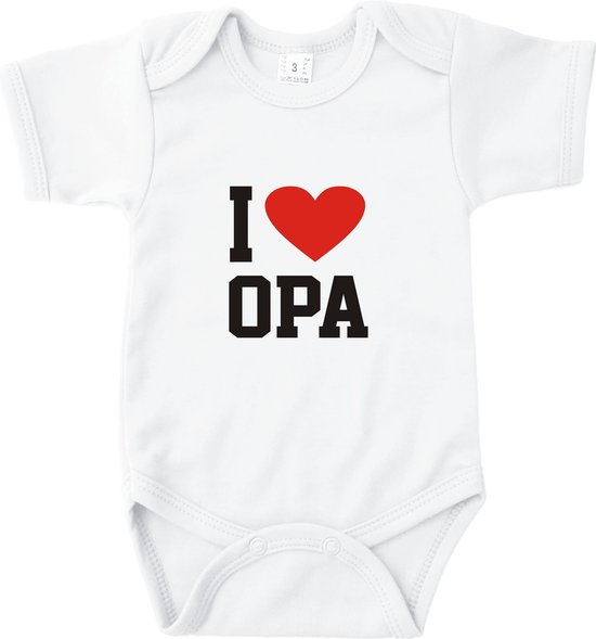 Rompertje voor Opa - I love Opa - Wit - Maat 62/68 - Voor Opa - Valentijn - Cadeau voor Opa - Babygeschenk - Baby kado - Romper - Babyshower
