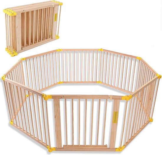Grondbox baby - Kruipbox, Speelbox, Babybox, Playpen, Krabbelpark, Kinderbox, Grondbox- massief grenen loopbox XXL inklapbaar uit 8 elementen - vormbaar 7,2 meter - inklapbare babybox