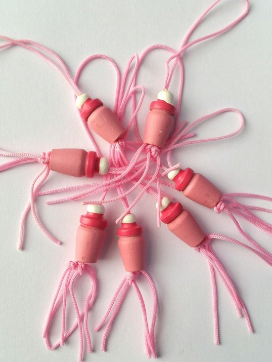 Gelukspoppetjes Gelukshanger Geboorte Babyfles en speen Roze 10 stuks