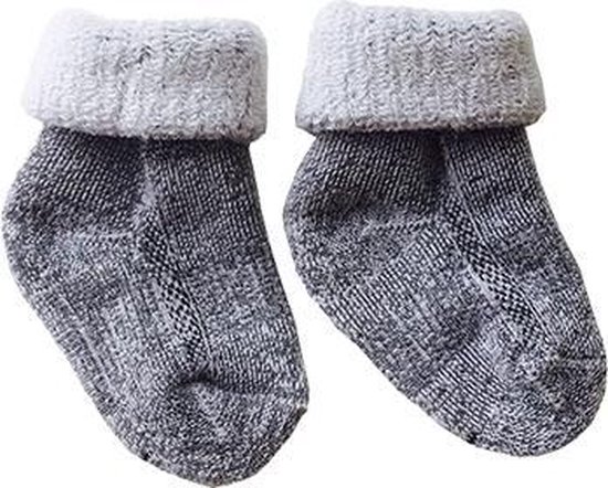 2-Pack Zachte Merino Wollen Baby Sokjes 80% Wol S1 - Unisex - Grijs - 4-9 Maanden