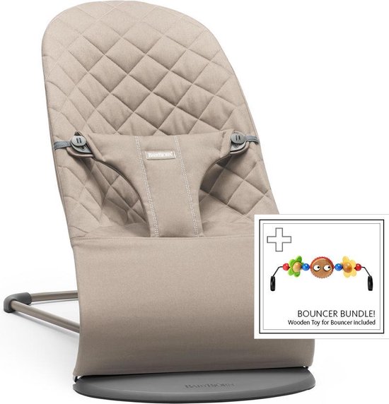 BABYBJÖRN Wipstoel Bliss - Donkergrijs frame - Cotton klassiek quilt - Zandgrijs - incl Speelboog Ondeugende oogjes