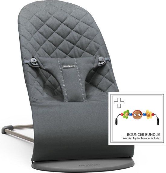 BABYBJÖRN Wipstoel Bliss - Donkergrijs frame - Cotton klassiek quilt - Antraciet - incl Speelboog Ondeugende oogjes