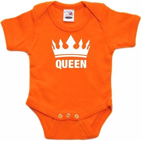 Oranje koningsdag romperje Queen met kroon baby 80 (9-12 maanden)