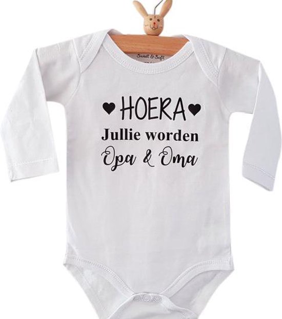 Baby Rompertje Hoera jullie worden opa en oma | Lange mouw | wit | maat 50/56 cadeautje bekendmaking zwangerschap