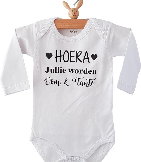 Baby Romper met tekst hoera oom en tante - Wit - Maat 50/56 zwangerschap  bekendmaking