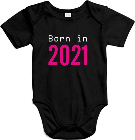 Baby rompertje Born in 2019 Pink | Korte mouw 62/68 zwart