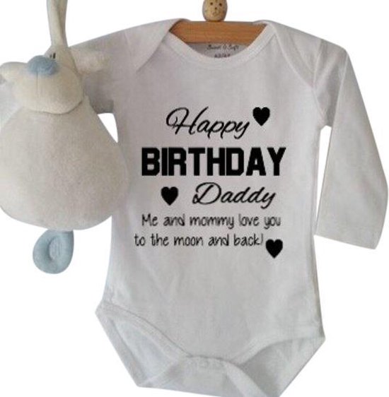 Rompertje tekst Happy Birthday Daddy | Lange mouw | wit  zwart | maat 50-56 romper papa gefeliciteerd