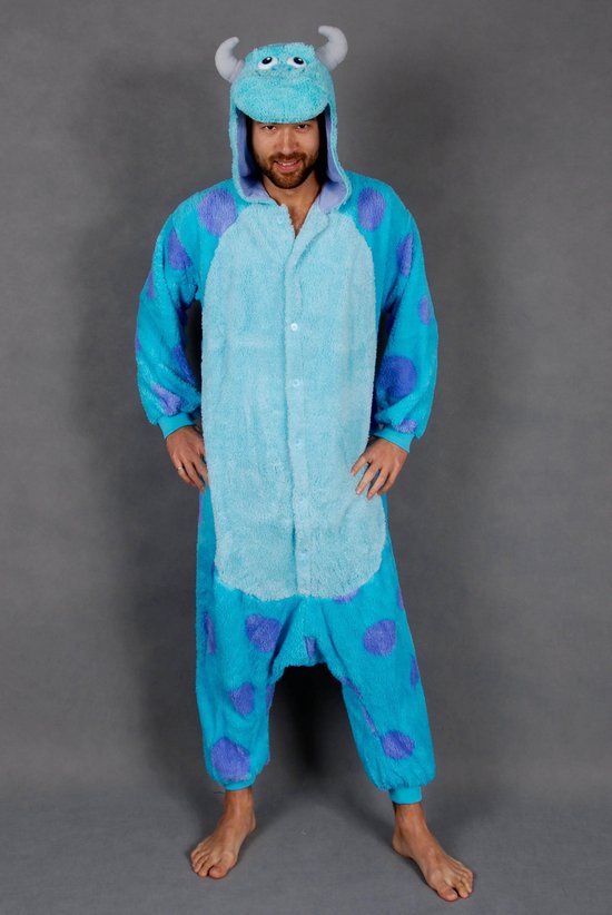 KIMU Onesie Sulley kinder pakje Monsters en Co - maat 110-116 - blauwe draak kostuum drakenpak romper pyjama