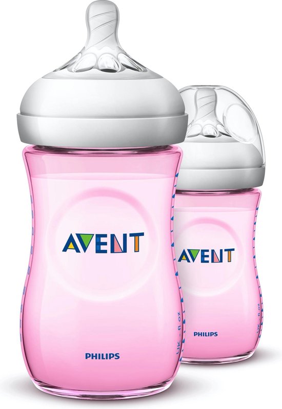 Philips Avent Natural babyfles - SCF034/27 babyfles (1m+) voor langzame toevoer - 2x