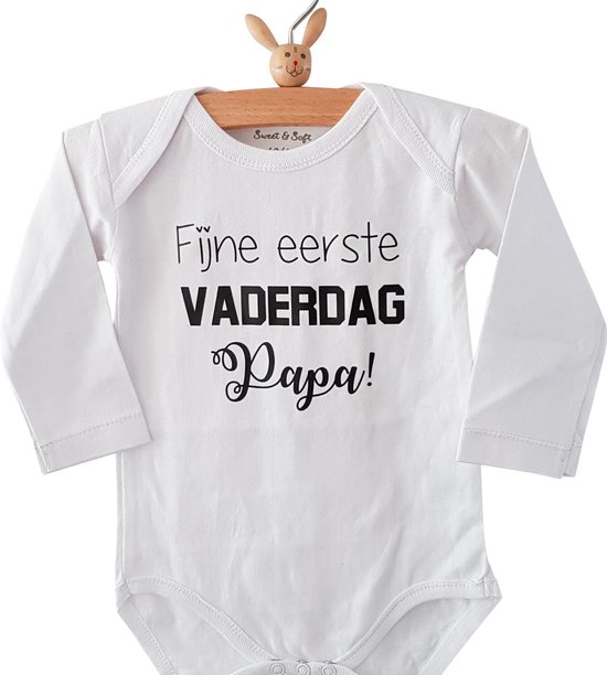 Rompertje Fijne eerste Vaderdag papa | Lange mouw | wit | maat 50/56 cadeau bekendmaking zwangerschap aanstaande baby jongen meisje unisex