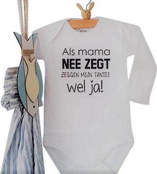 Rompertje Als mama nee zegt zeggen mijn tantes wel ja | Lange mouw | wit | maat 74/80 | cadeau zwangerschap aankondiging tante's liefste worden voor verjaardag I love allerliefste cadeautje kind baby tekst lief beste leukste mijn zijn is de gekke