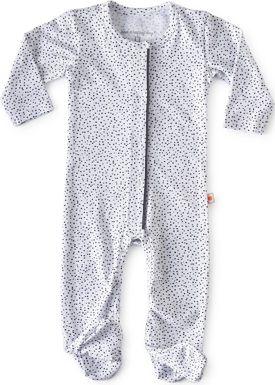 Little Label - baby - boxpakje met voetjes - wit, zwarte stipjes - maat 56 - bio-katoen