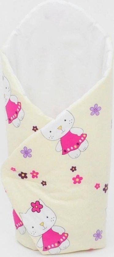 Inbakerdoek - Baby swaddle - 80x80cm - katjes met hartjes beige