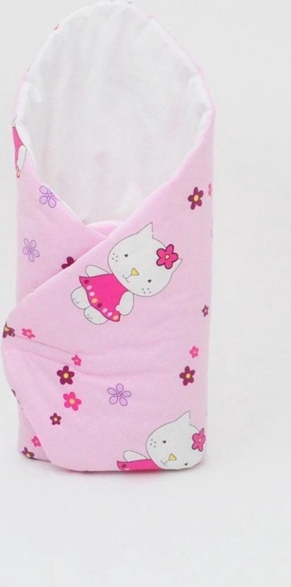 Inbakerdoek - Baby swaddle - 80x80cm - katjes met roze hartjes