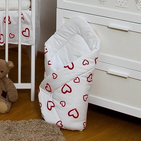 Inbakerdoek - Baby swaddle - 80x80cm - rode hartjes