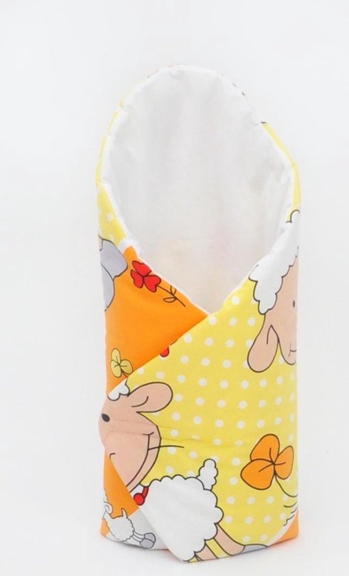 Inbakerdoek - Baby swaddle - 80x80cm - schaapjes in een tuin geel