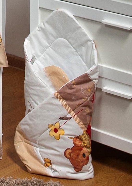 Inbakerdoek - Baby swaddle - 80x80cm - teddyberen in een tuin beige