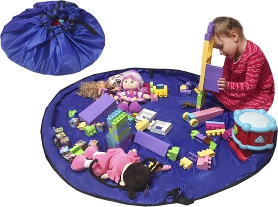 2 in 1 Speelgoed Opberg Kleed | Speelgoed Organizer | Speelmat voor Kinderen | Opbergzak Speelkleed | Diameter 1.5 Meter | Kleur Blauw