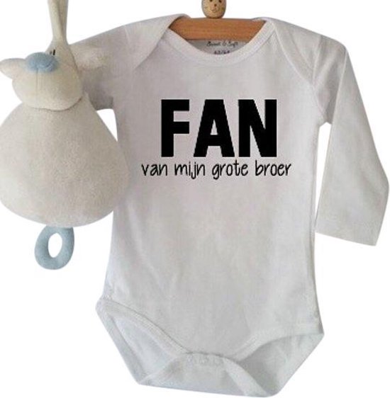 Baby Rompertje Fan van mijn grote broer | Lange mouw | wit zwart | maat 50/56 zwangerschap aankondiging little bro big brother broertje zusje