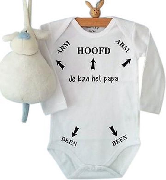 Baby Rompertje tekst opdruk  Hoofd Arm Been pijlen je kan het papa | Lange mouw | wit| maat 50/56 | liefste pap je kan het / cadeautje verjaardag / vaderdag jongen meisje unisex