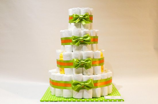 Luiertaart - Pampertaart Neutraal 4 Laags Mini Zwitsal - 98 Pampers - Groen Oranje
