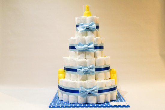 Luiertaart - Pampertaart Jongen 4 Laags Zwitsal 200 - 96 Pampers - Blauw