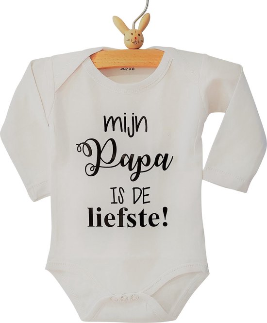 Baby Rompertje tekst papa je bent de allerliefste eerste Vaderdag cadeau |  Mijn papa is de liefste | lange mouw | wit zwart | maat 62/68 Valentijn