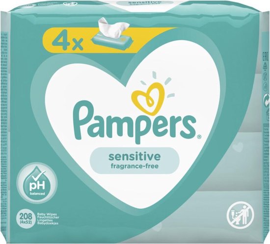3x Pampers Billendoekjes Sensitive Navulpak 4x52 = 208 doekjes 208 stuks
