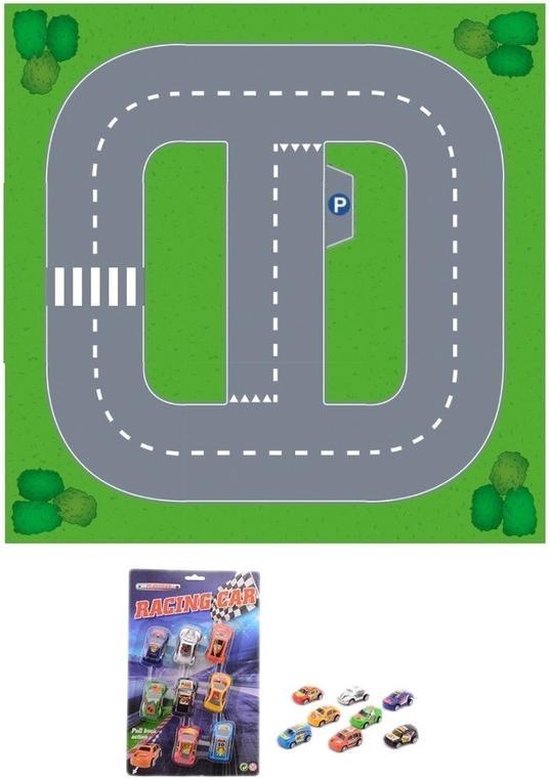 Speelgoed stratenplan wegplaten basis set karton met auto speelsetje - Kartonnen DIY wegen speelkleed