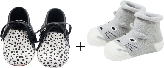 Babyslofjes - Mt12 - 18 Mnd - Dalmatiërprint - Echt Leder - Babylaarsjes - Kraamcadeau - Baby's Eerste Schoentjes